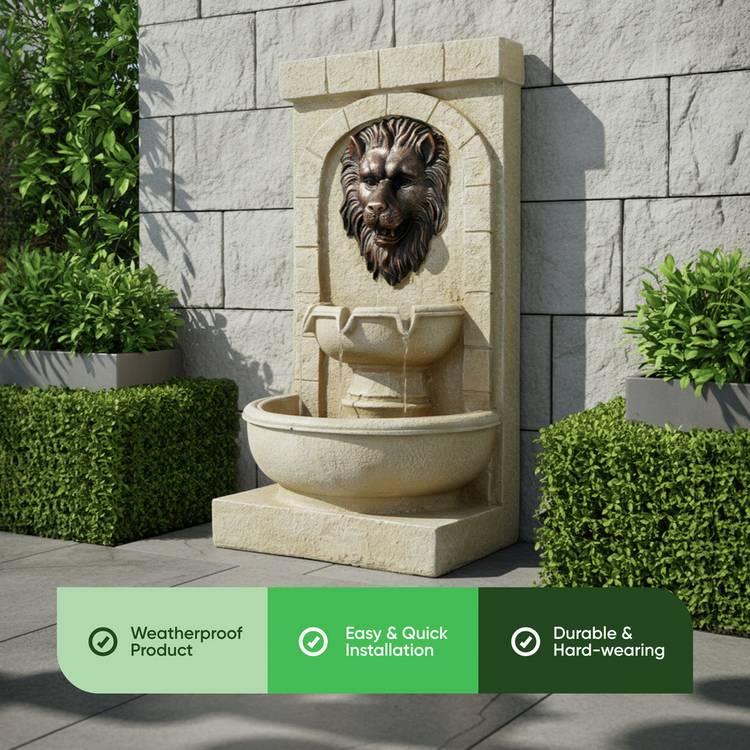 Streetwize garden lion head solar water feature, UK version
