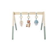 Cuggl wooden play arch with plush toys, imported from the UK
