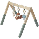 Cuggl wooden play arch with plush toys, imported from the UK