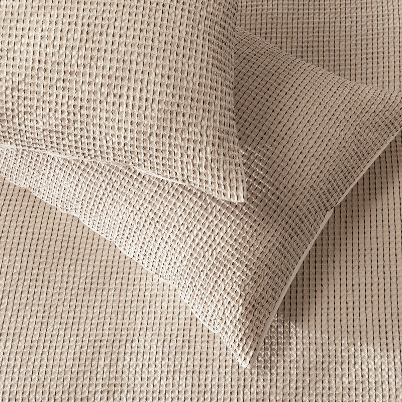 Habitat Cotton Contrast Waffle Beige Bedding Set - Superking