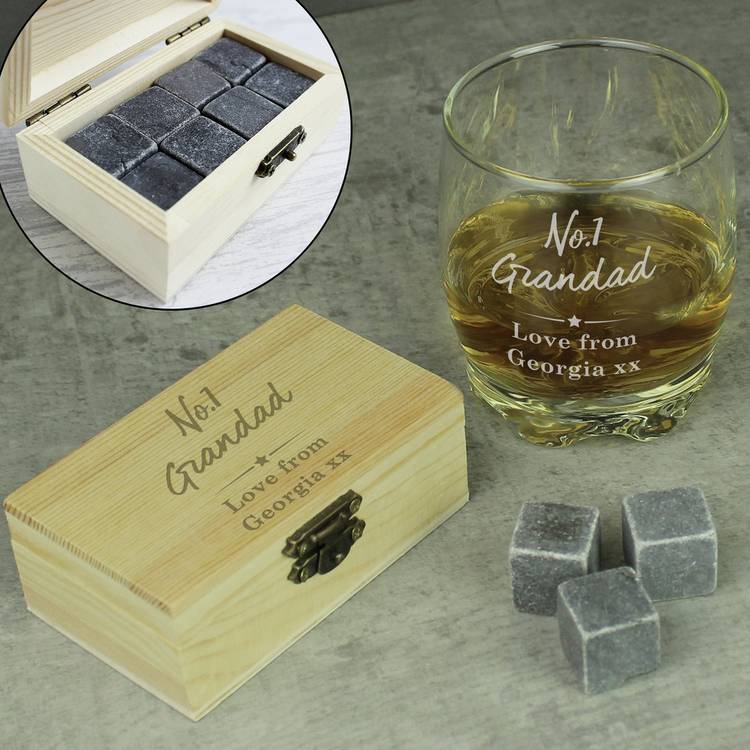 Personalised cooling stones and glass set 227ml - British product