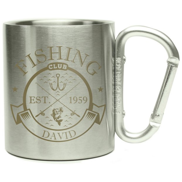 Personalised fishing club stainless steel mug 250ml, UK version
