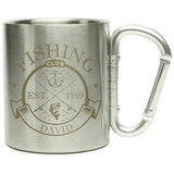Personalised fishing club stainless steel mug 250ml, UK version