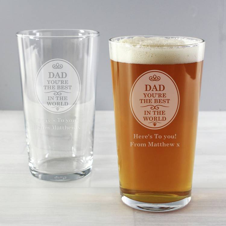 Personalised pint glass 'You're the Best in the World' 473ml, UK version