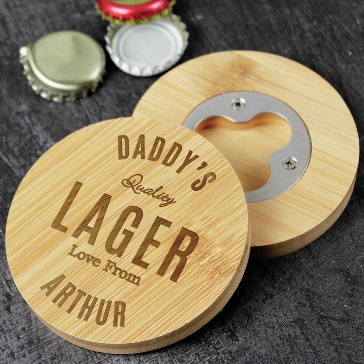 Personalised bamboo coaster with bottle opener (British brand)