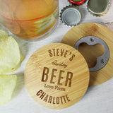 Personalised bamboo coaster with bottle opener (British brand)