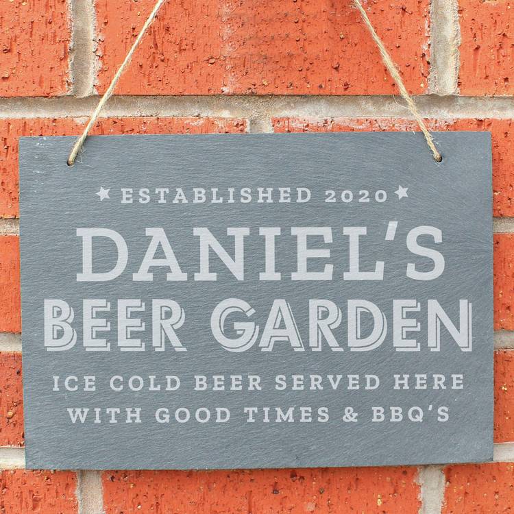 Personalised Beer Garden hanging slate sign, imported from the UK