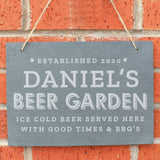 Personalised Beer Garden hanging slate sign, imported from the UK
