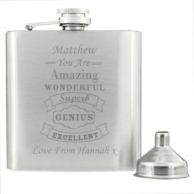 Personalised vintage typography hip flask 170ml - British product