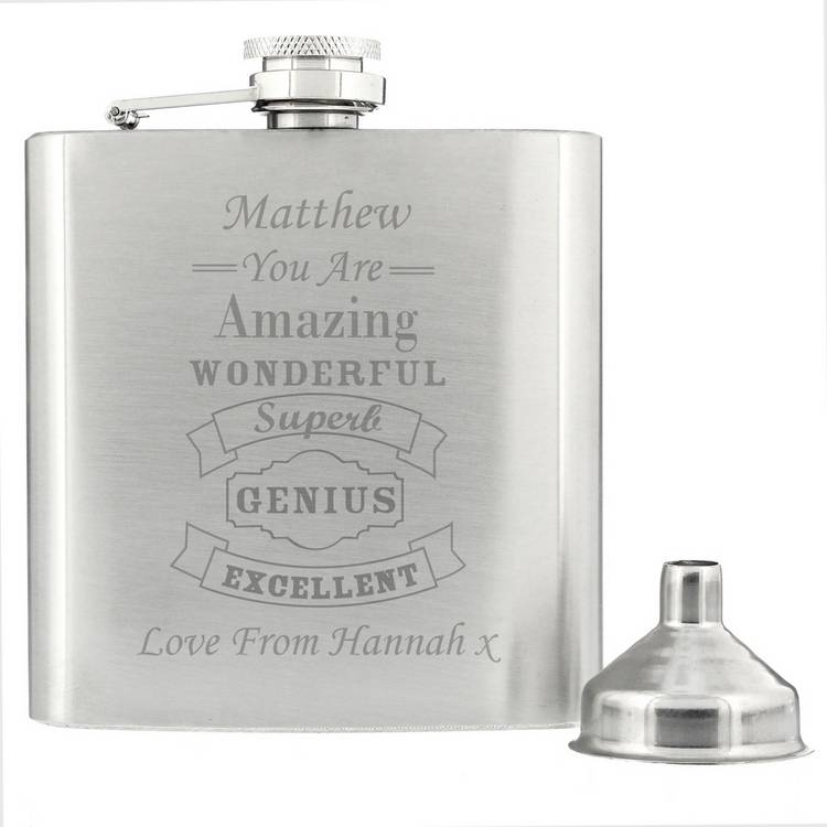 Personalised vintage typography hip flask 170ml - British product
