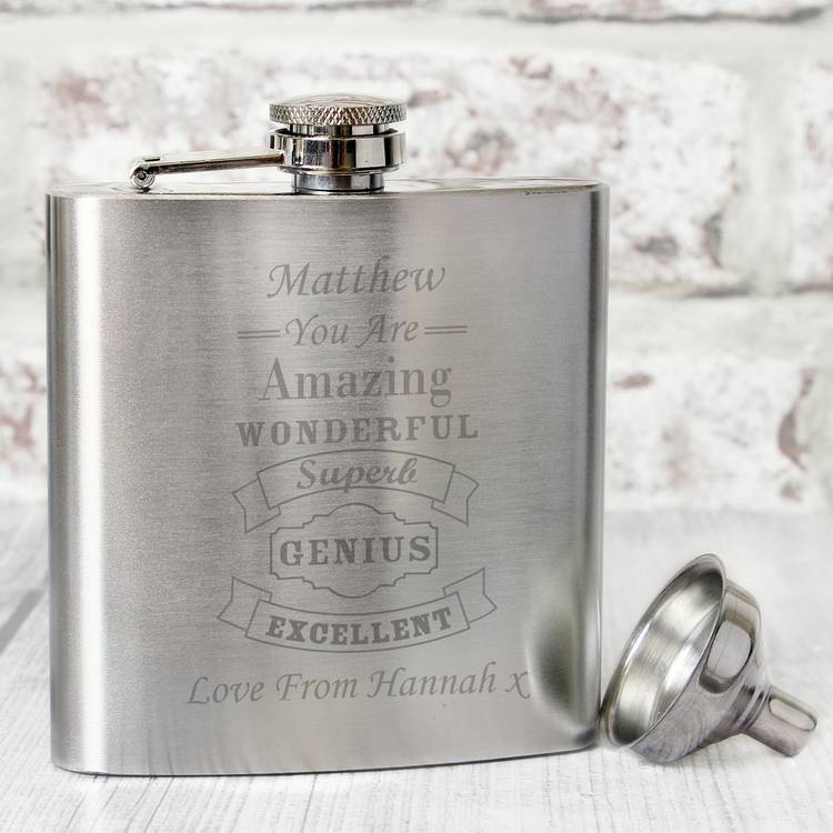 Personalised vintage typography hip flask 170ml - British product