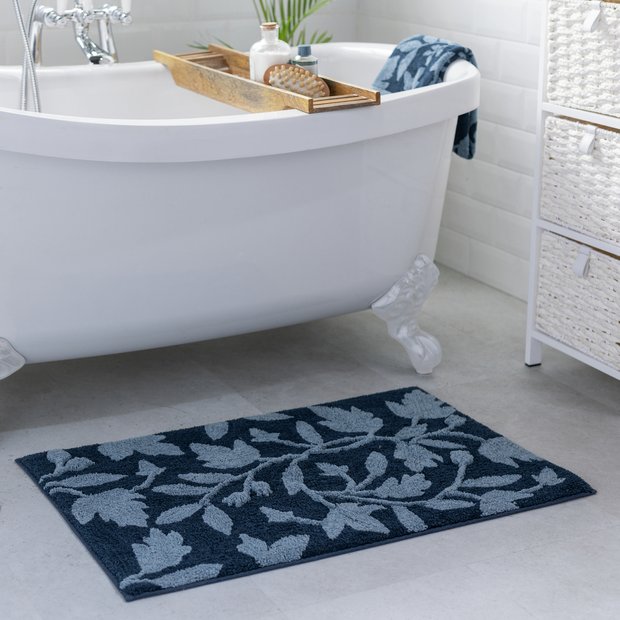 Habitat botanical bath mat navy 80x50cm, UK version