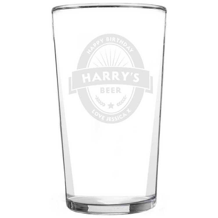 Personalised beer label pint glass 473ml - British product