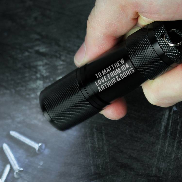 Personalised mini torch with custom text, UK version