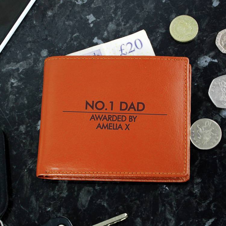 Personalised classic tan leather wallet, imported from the UK