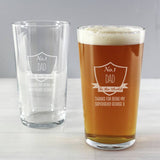 Personalised Number One shield pint glass 473ml - British product