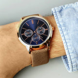 Men's rose gold watch with brown strap (British brand)