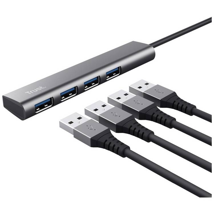 Trust Halyx 4 Port USB Hub aluminium - British product