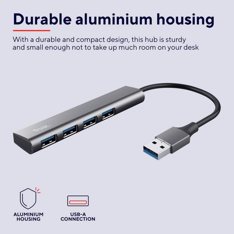 Trust Halyx 4 Port USB Hub aluminium - British product