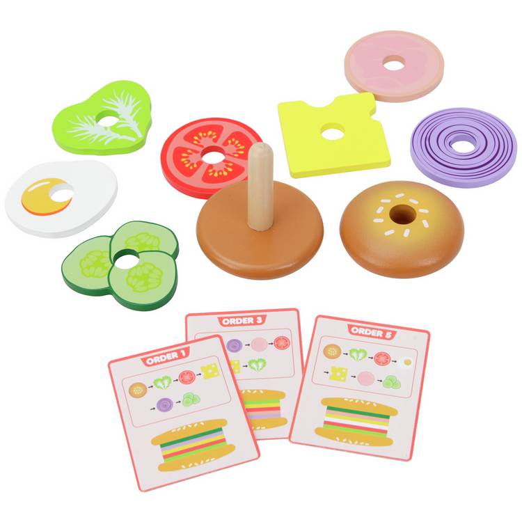 Chad Valley wooden burger stack game 10 piece set (British brand)
