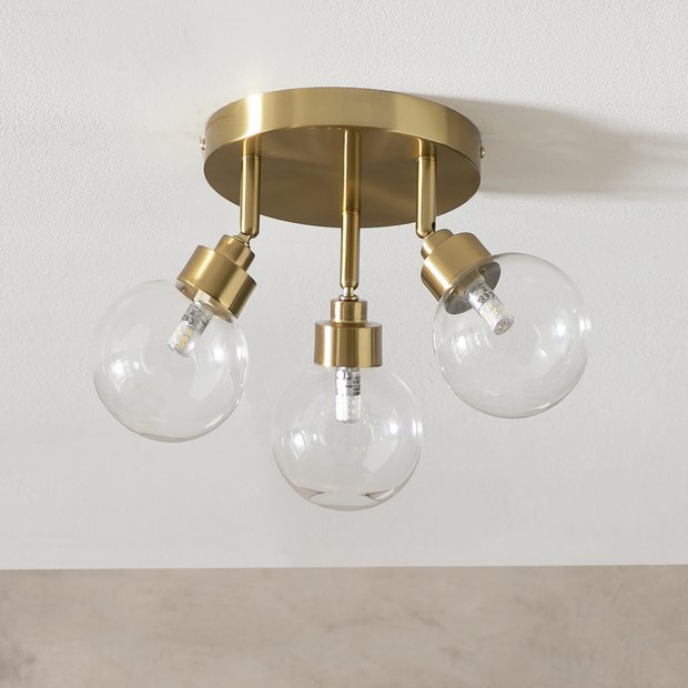 Argos Home brass ceiling spotlight with three glass globes - British product