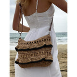 SVNX straw shoulder bag with frill detail - British product
