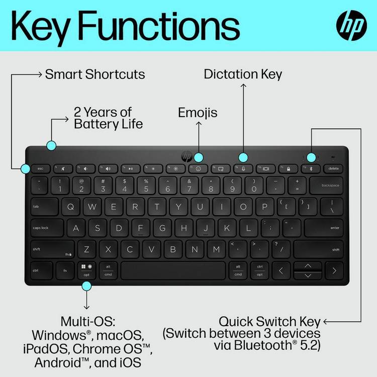 HP 350 compact Bluetooth keyboard black, imported from the UK