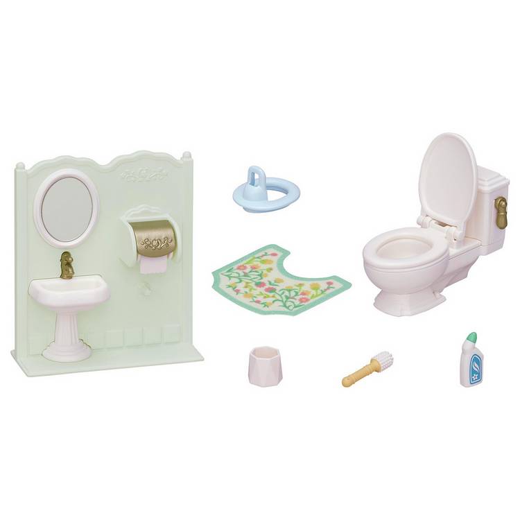 Sylvanian Families toilet playset with flush lever and toilet mat (British brand)