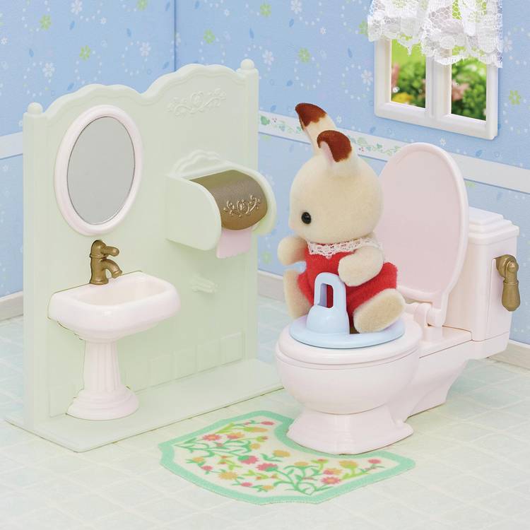 Sylvanian Families toilet playset with flush lever and toilet mat (British brand)