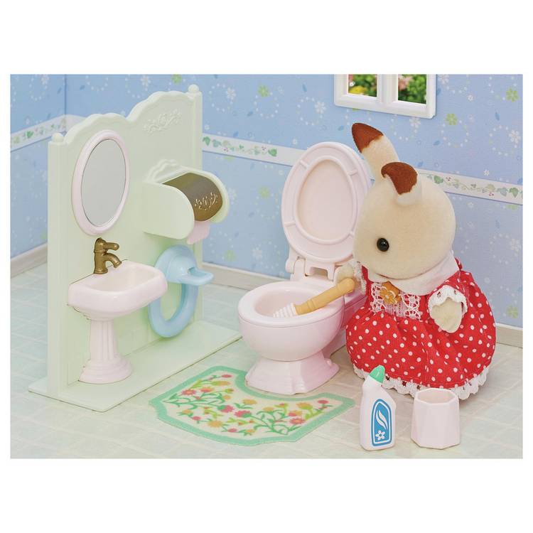 Sylvanian Families toilet playset with flush lever and toilet mat (British brand)