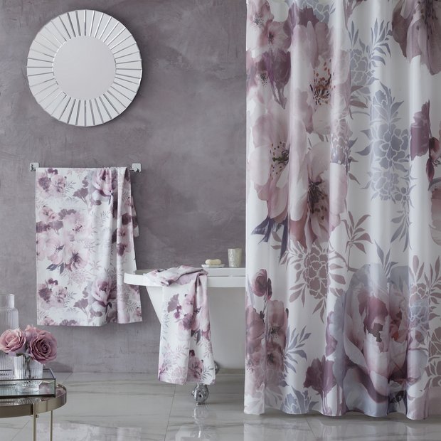 Catherine Lansfield floral shower curtain pink 180x180cm, UK version
