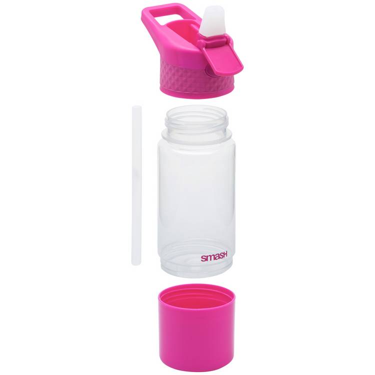 Smash Snack and Sip pink sipper water bottle 450ml, UK version