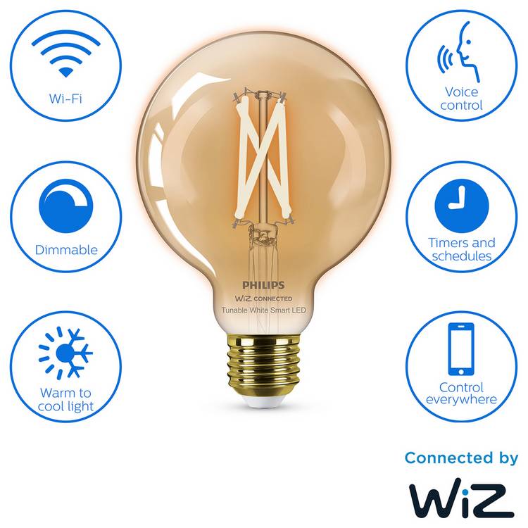 Philips smart LED filament bulb G95 7W (British brand)