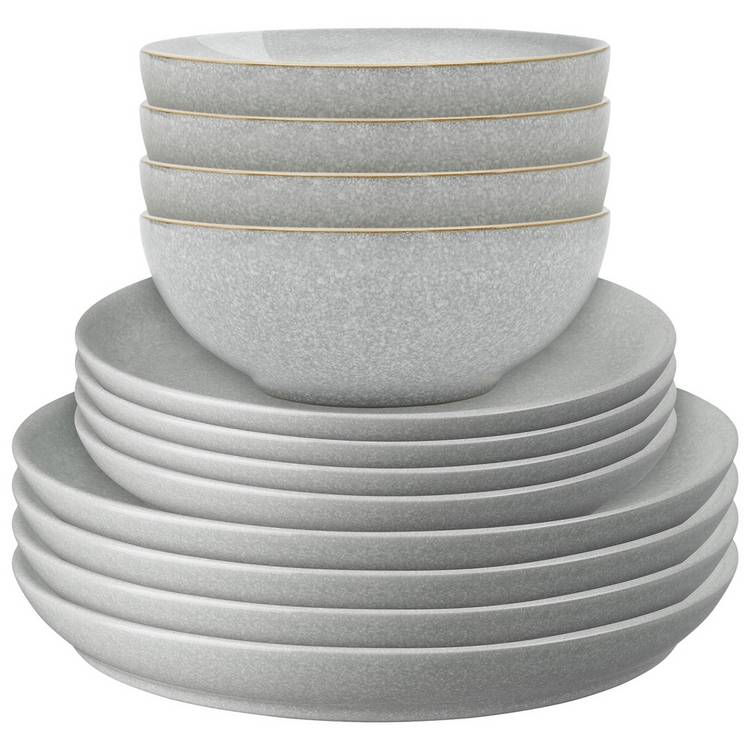 Denby 12 piece stoneware dinner set light grey - British product