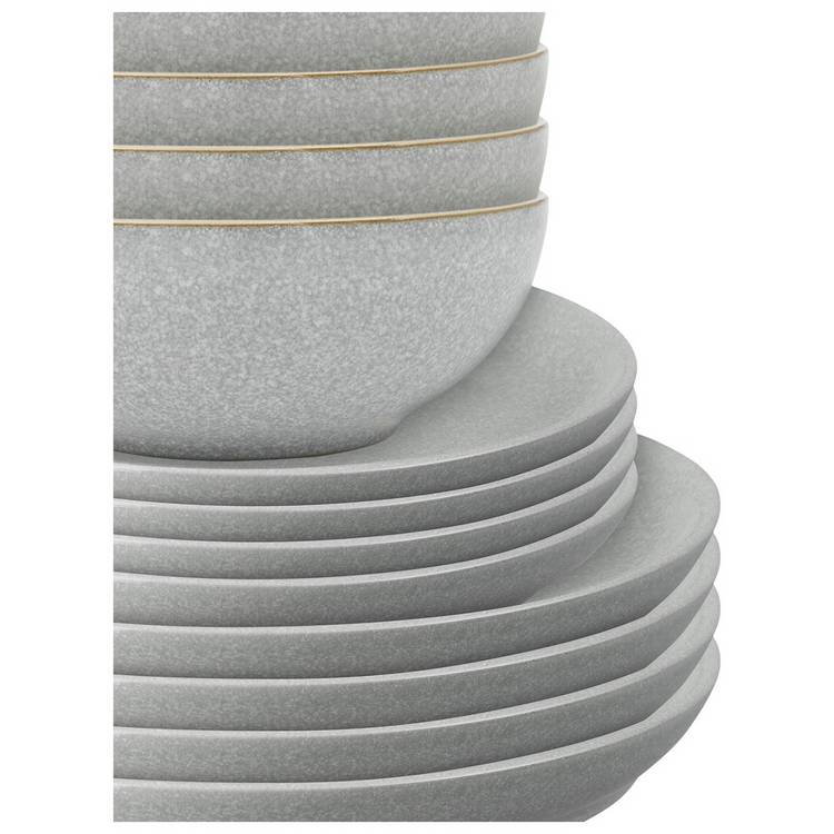 Denby 12 piece stoneware dinner set light grey - British product