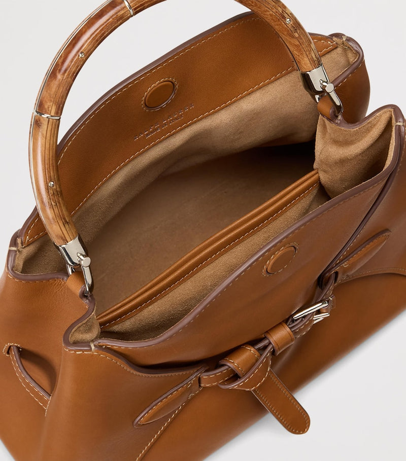 Ralph Lauren calfskin top-handle bag with wood detailing - British product