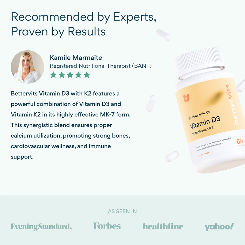 Bettervits Vitamin D3 K2 60 capsules (British brand)