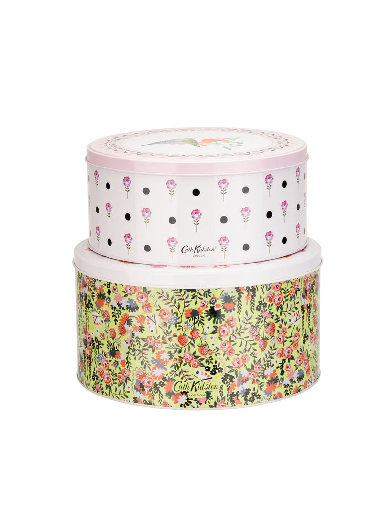 Cath Kidston green painted cake tin set 23cm and 25cm - British product