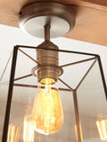 Black Warwick flush ceiling light with glass shade, imported from the UK