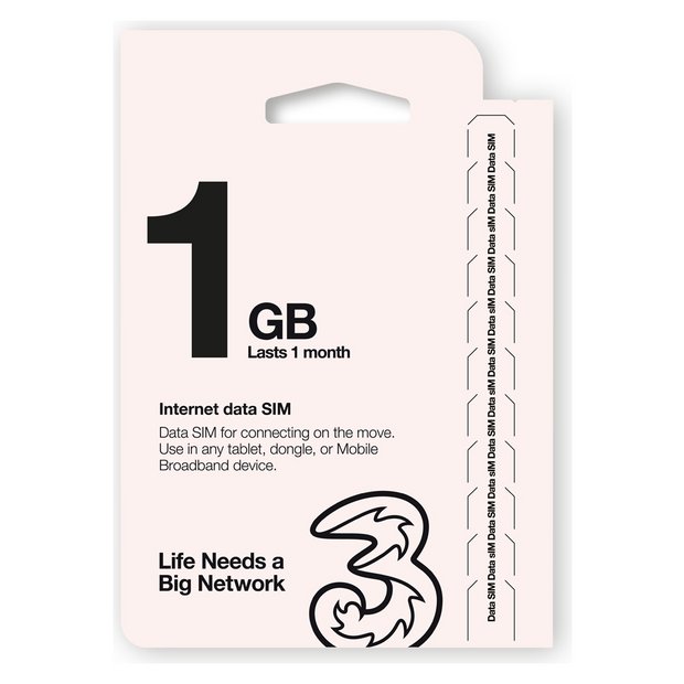 Three Pay As You Go data SIM 1GB, UK version