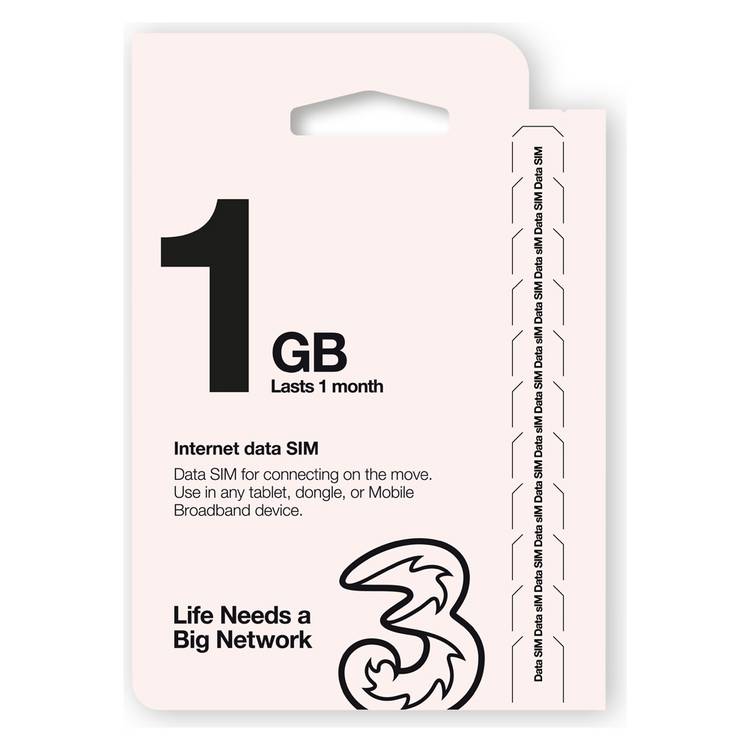 Three Pay As You Go data SIM 1GB, UK version