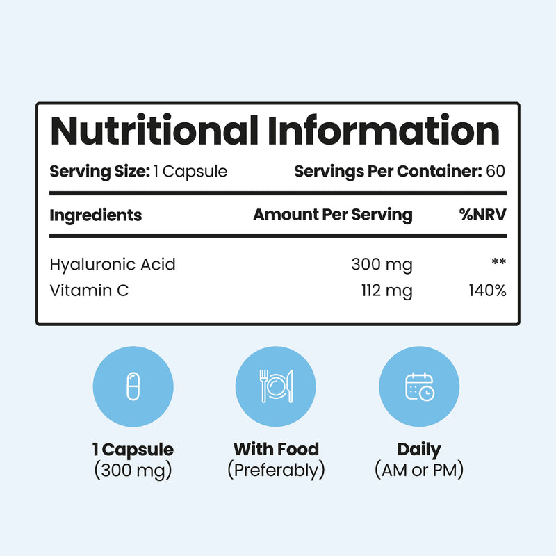 VitaBright hyaluronic acid supplement with vitamin C 60 capsules (British brand)