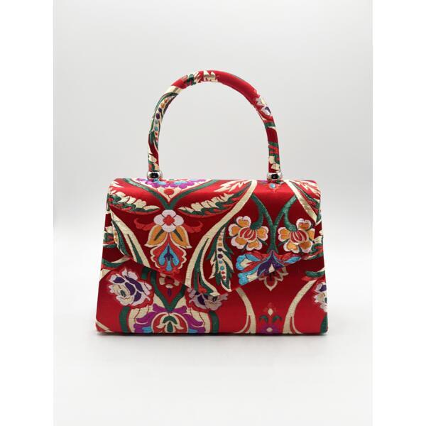 SVNX satin floral embroidered top handle bag red (British brand)