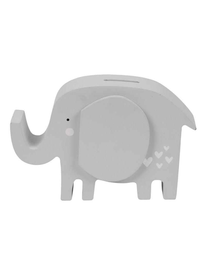 Widdop grey elephant money box with heart detailing (British brand)