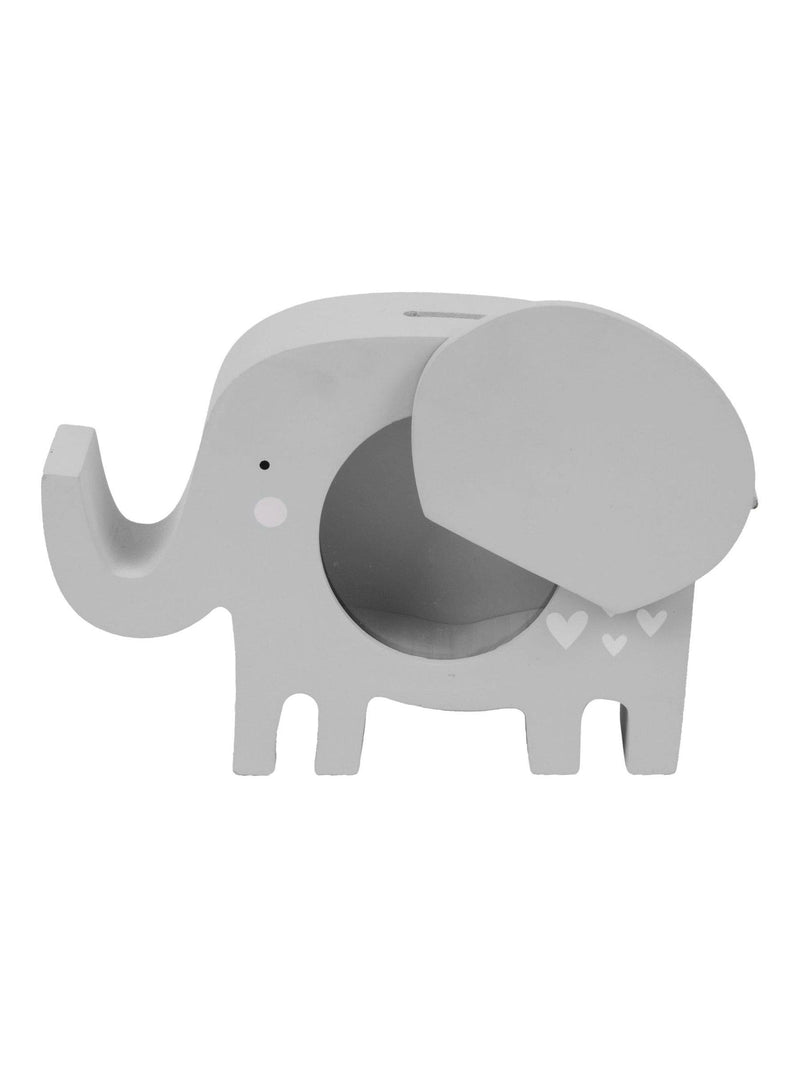 Widdop grey elephant money box with heart detailing (British brand)
