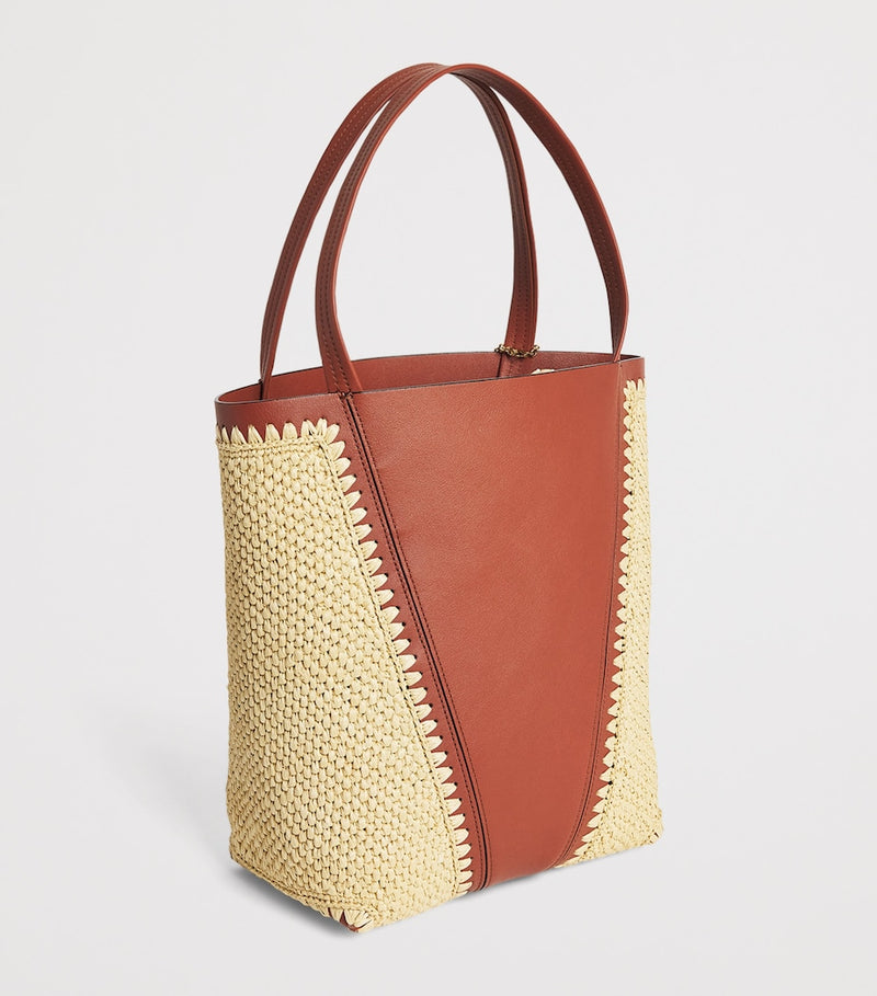 Chloé medium Spin tote bag in raffia and leather, imported from the UK
