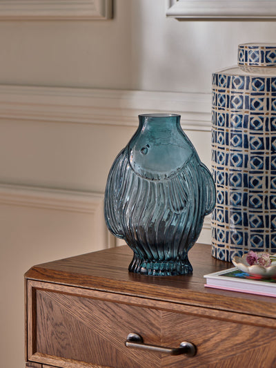 Next Nina Campbell Blue Coastal Glass Fish Vase- Buy online at McGrocer