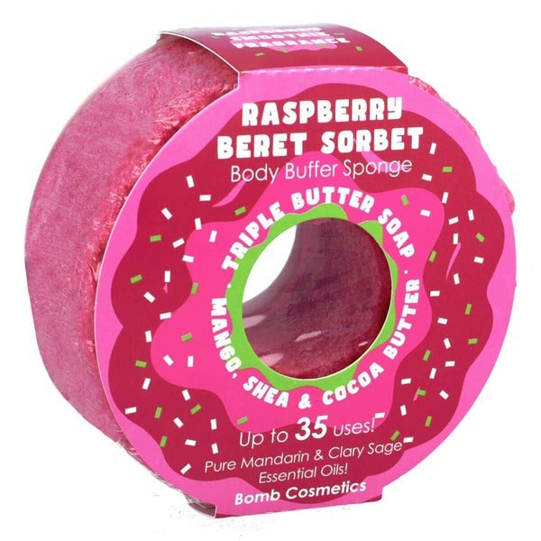 Bomb Cosmetics body buffer soap sponge Raspberry Beret - British product