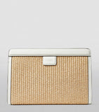 Jimmy Choo raffia leather-trim Avenue pouch, UK version