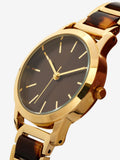 Gold tone tortoiseshell link bracelet watch, 3cm diameter, UK version